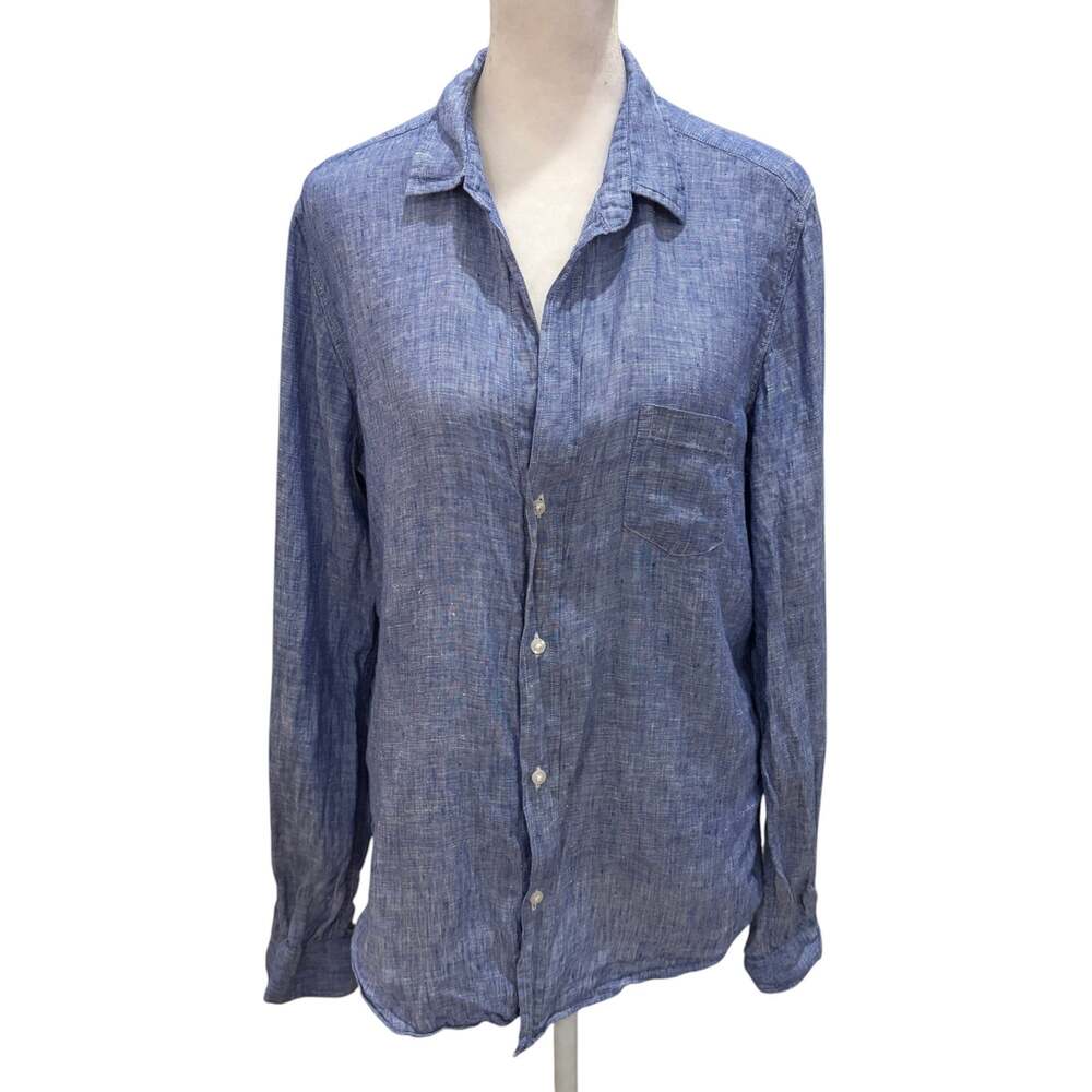Frank & Eileen Barry Chambray Blue Linen Button Down Shirt Womens Size Medium